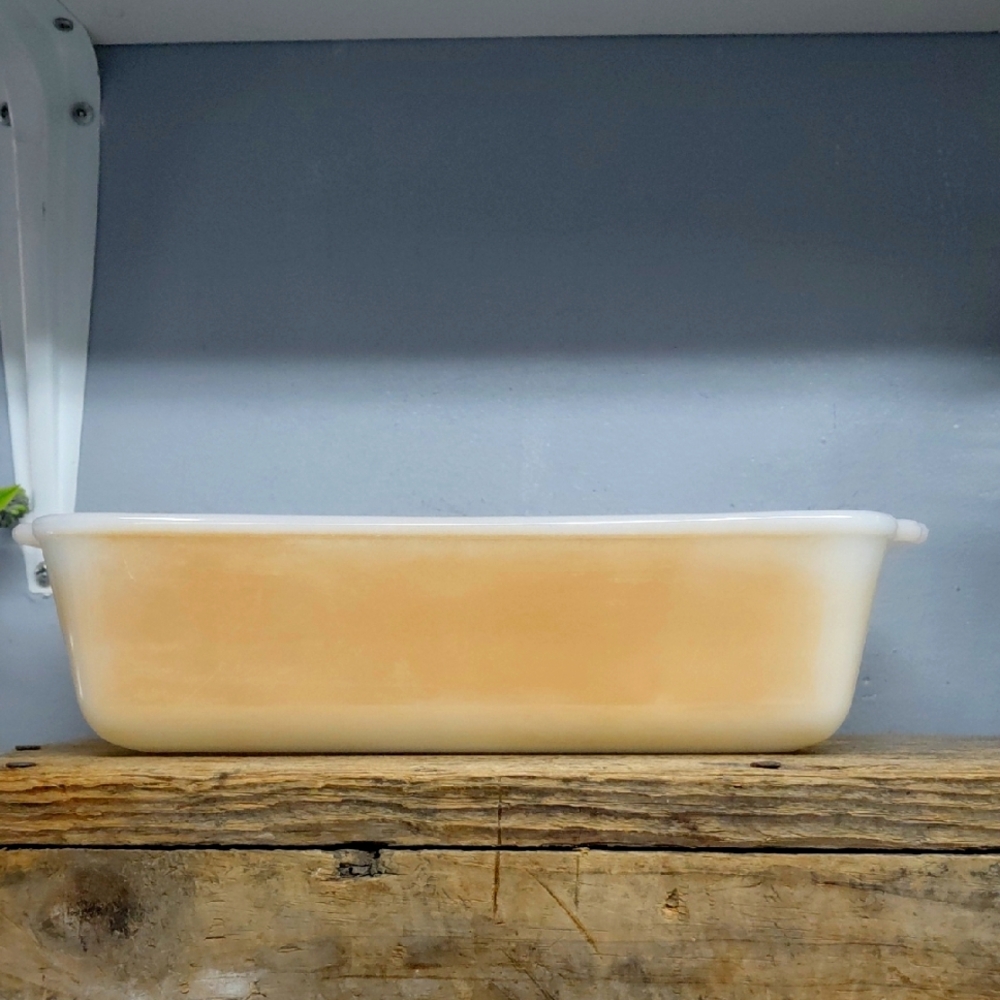 Vintage Fire-King Peach Luster Bread Baking Dish